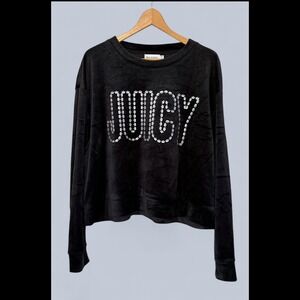 Juicy Couture Wmns Black Velvety 1X French Terry Cropped Sweatshirt with Crowns